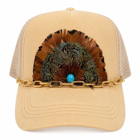 Tan Feather Trucker with Stone