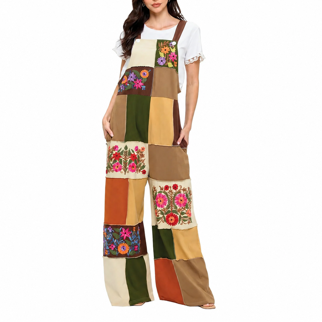 Patchwork Embroidered Overalls