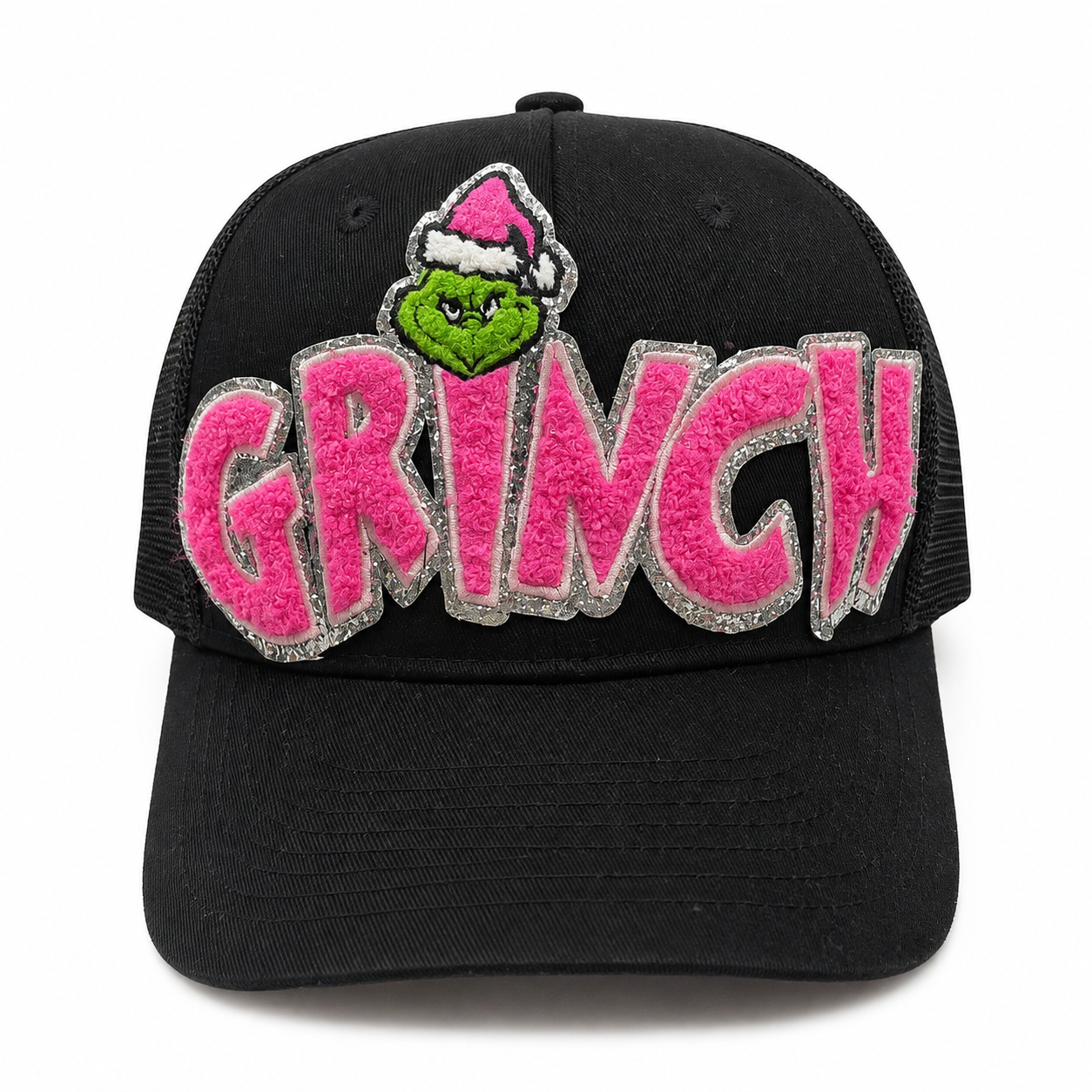 Black & Pink Grinch Patch Trucker