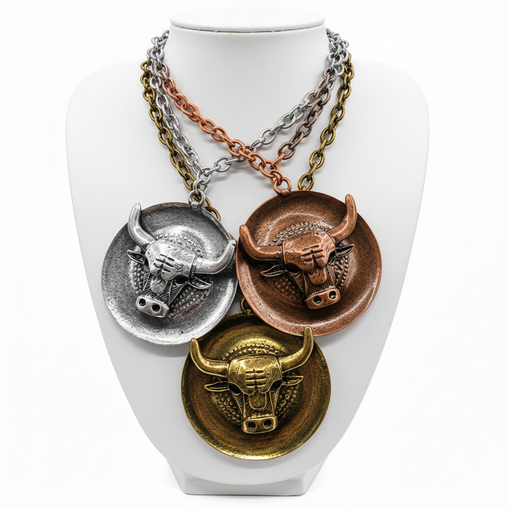 Bull Disk Pendent Necklace