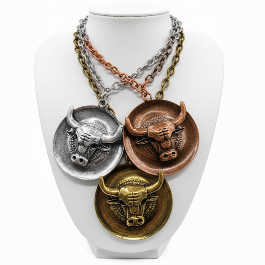 Bull Disk Pendent Necklace