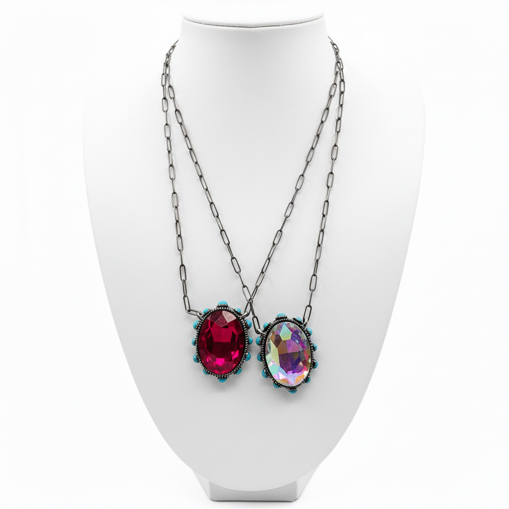 Large Crystal Necklace with Turquoise