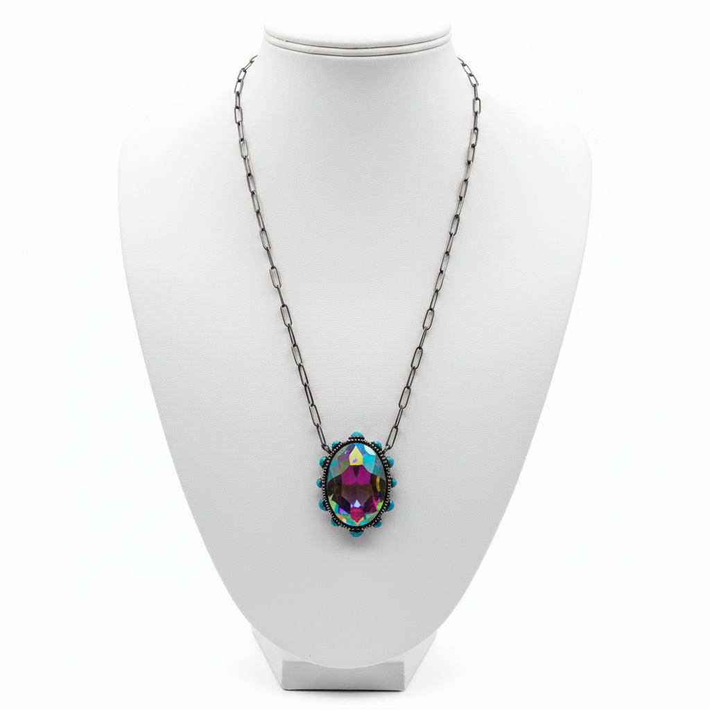 Large Crystal Necklace with Turquoise
