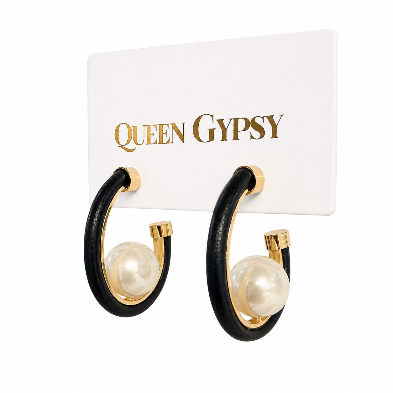 Leather Drop Pearl Earring