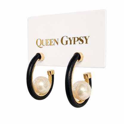 Leather Drop Pearl Earring