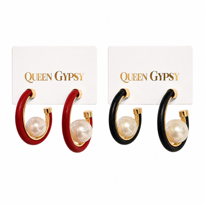 Leather Drop Pearl Earring