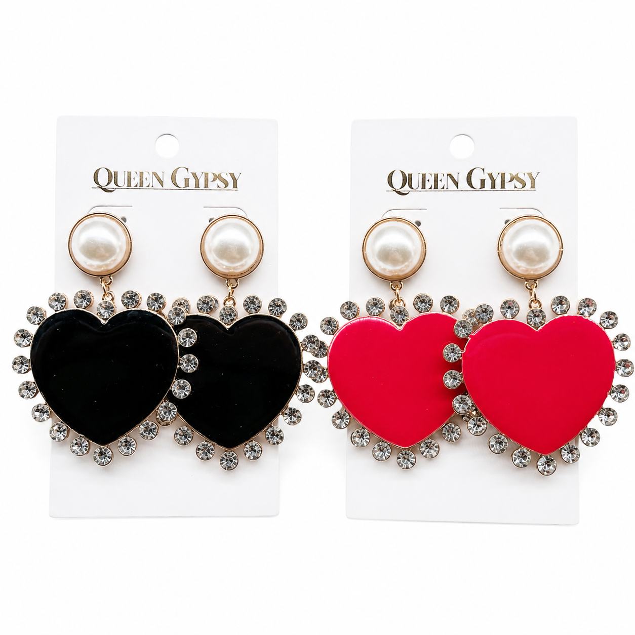 Enamel Pearl Heart Earrings