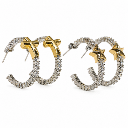 Two toned Pave Crystal hoops