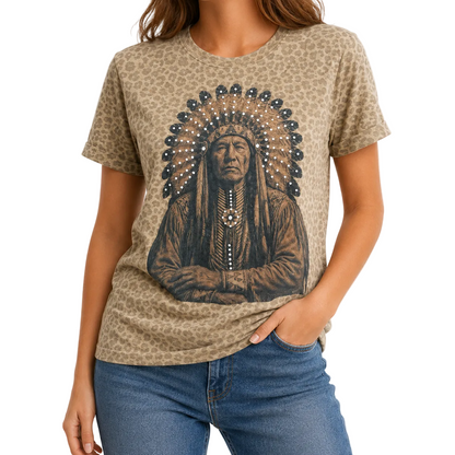 Wild Heritage Indian T-Shirt on Cheetah with Crystals