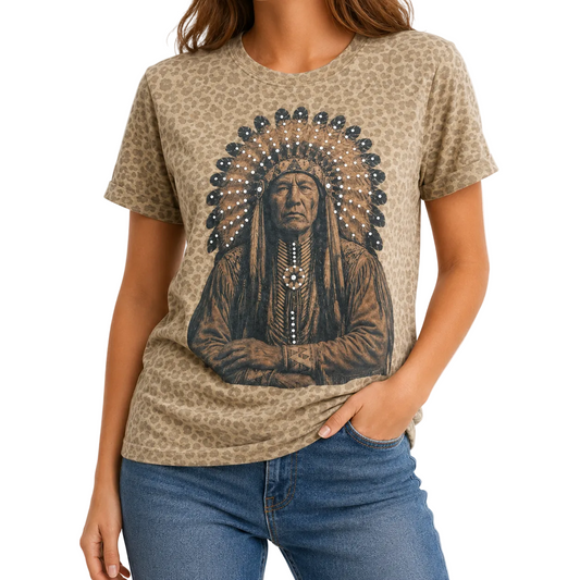 Wild Heritage Indian T-Shirt on Cheetah with Crystals