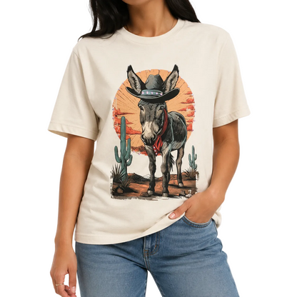 Cowboy Donkey T-Shirt on Natural with Crystals