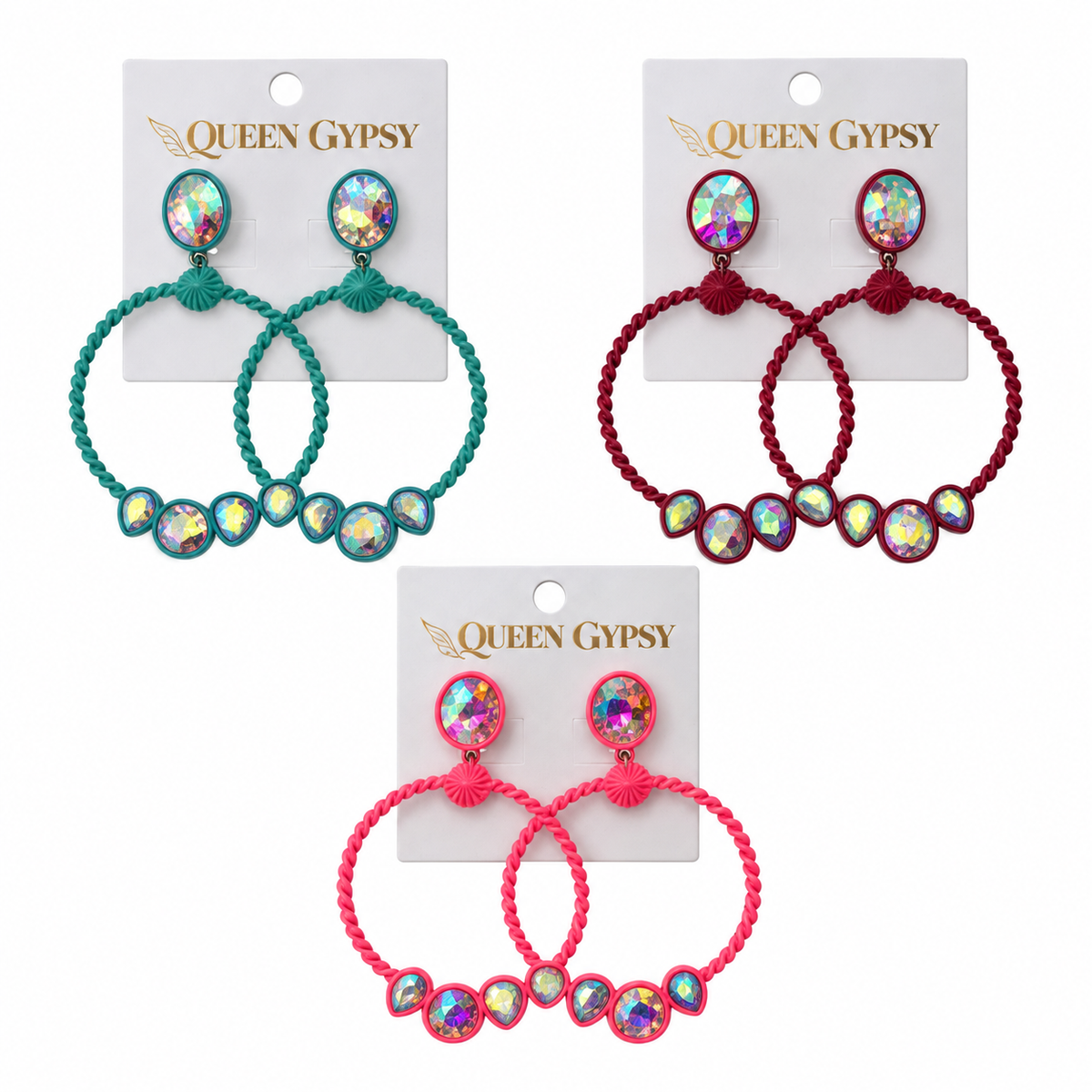 Twisted Crystal Loop Earrings