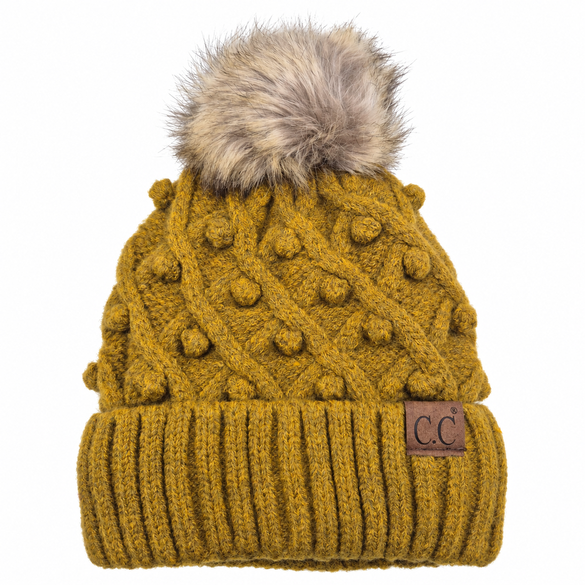 Golden Harvest Bobble Knit Pom Beanie