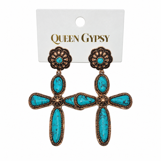 Turquoise Trail Cross Earrings