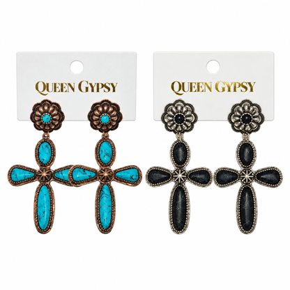 Turquoise Trail Cross Earrings