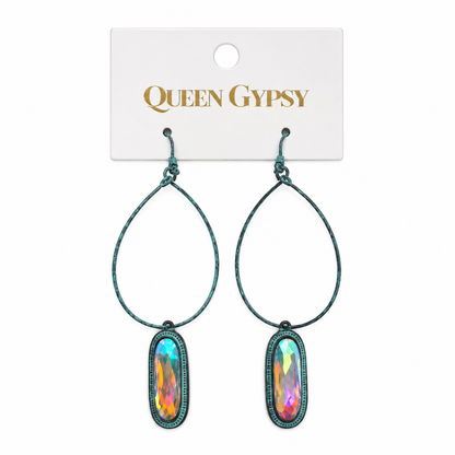 Prismatic Teardrop Wire Loop Earrings
