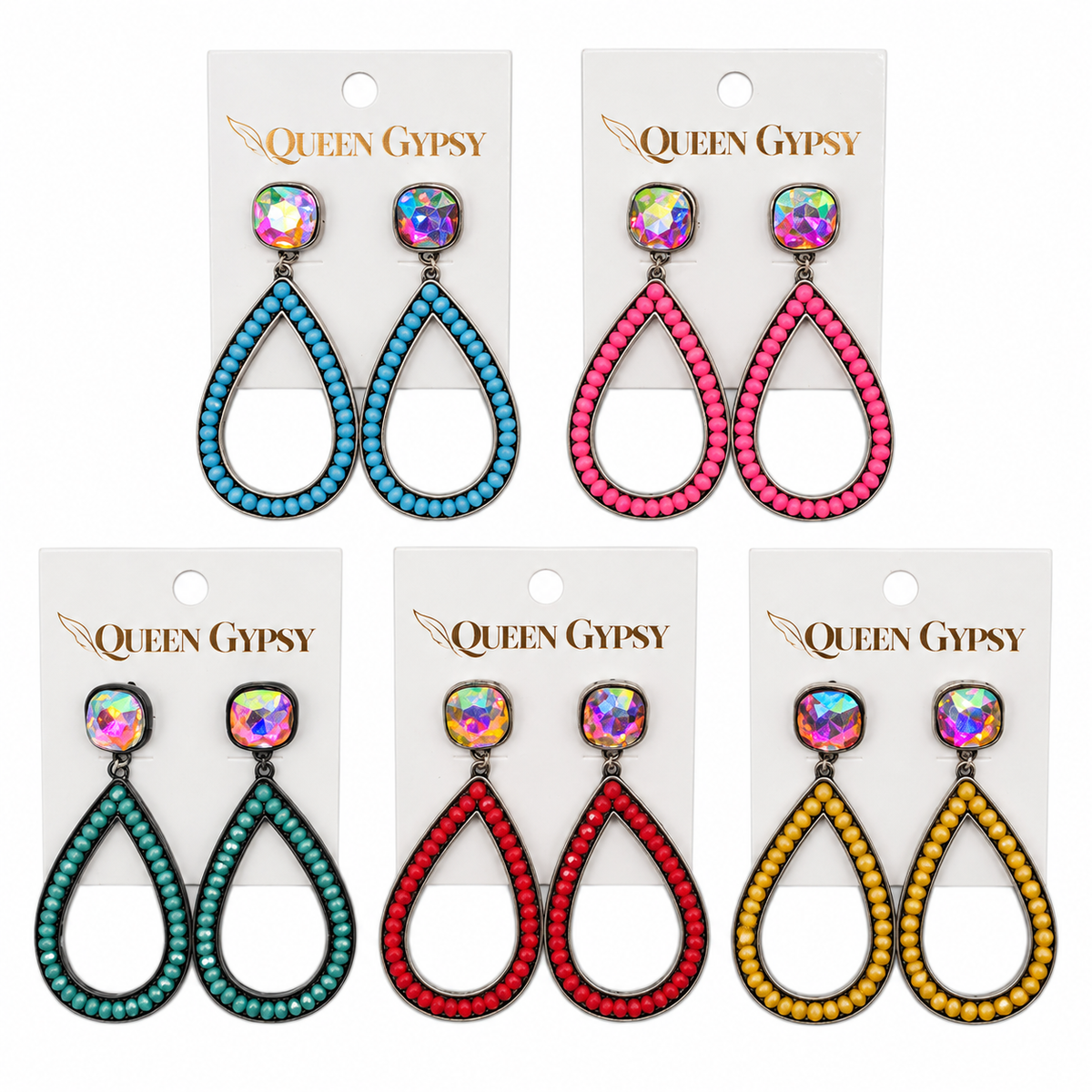 Channel Set Beaded Teardrop Earrings