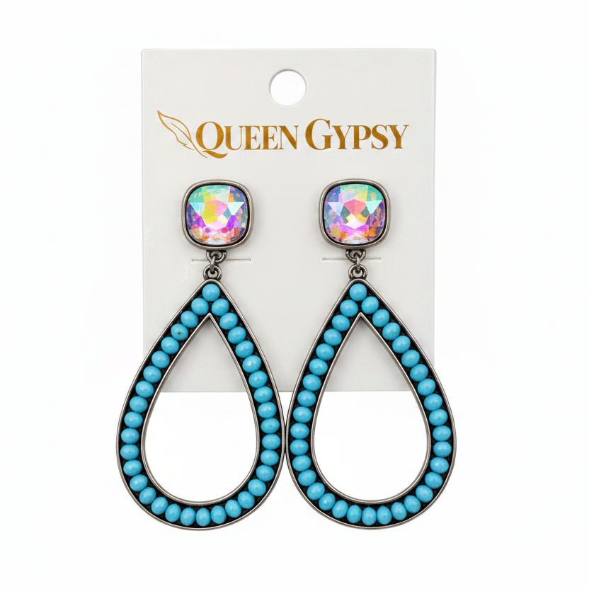Channel Set Beaded Teardrop Earrings