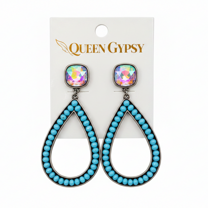 Channel Set Beaded Teardrop Earrings
