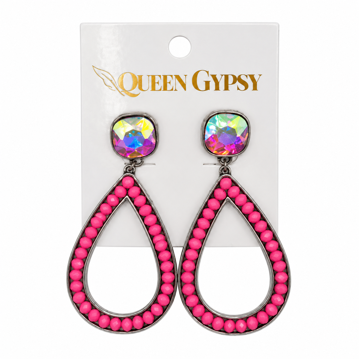 Channel Set Beaded Teardrop Earrings