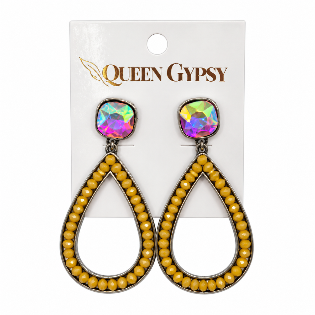 Channel Set Beaded Teardrop Earrings
