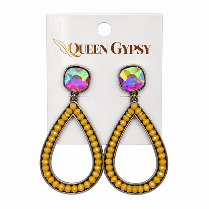 Channel Set Beaded Teardrop Earrings