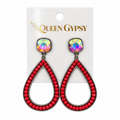 Channel Set Beaded Teardrop Earrings