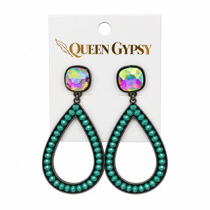 Channel Set Beaded Teardrop Earrings