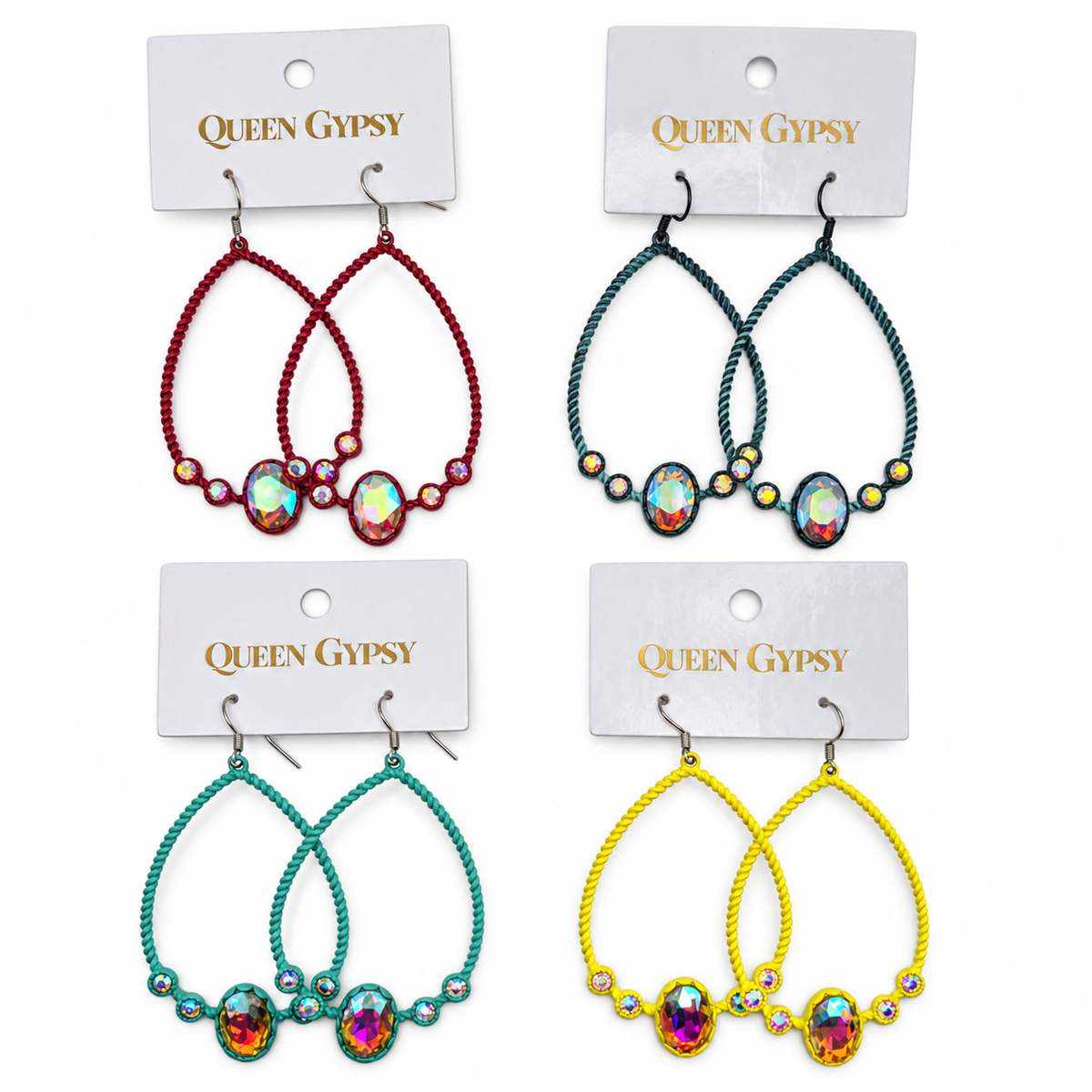 Twisted Wire Teardrop Crystal Loop Earrings