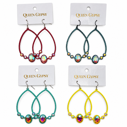Twisted Wire Teardrop Crystal Loop Earrings