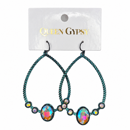 Twisted Wire Teardrop Crystal Loop Earrings