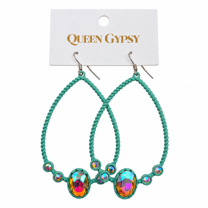 Twisted Wire Teardrop Crystal Loop Earrings