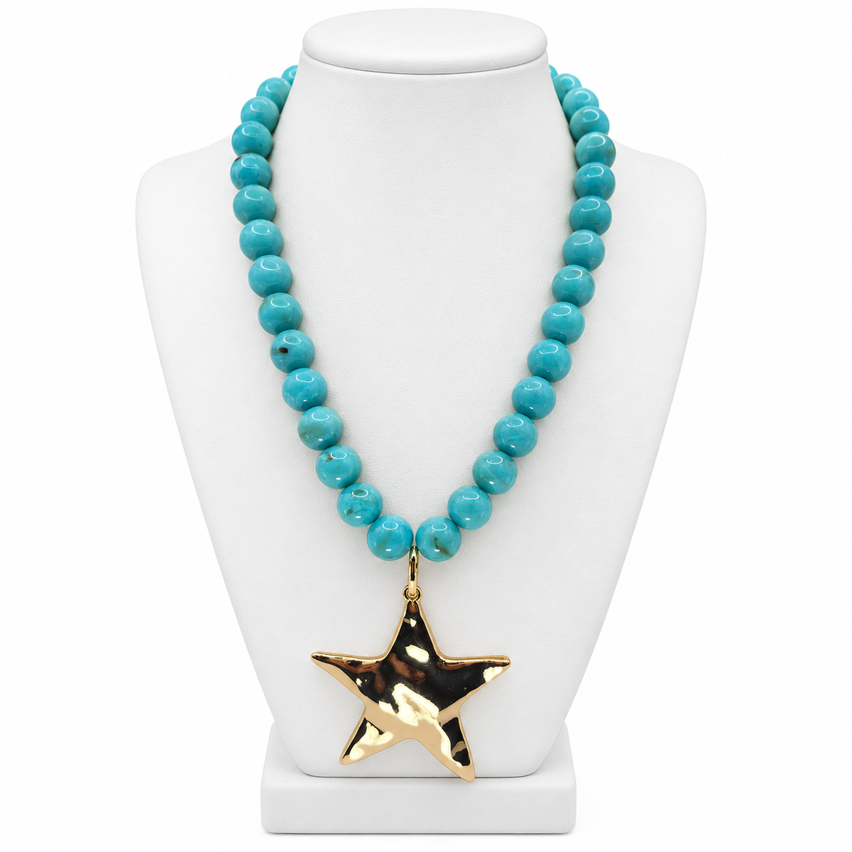 Hammered Gold Star Beaded Statement Necklace