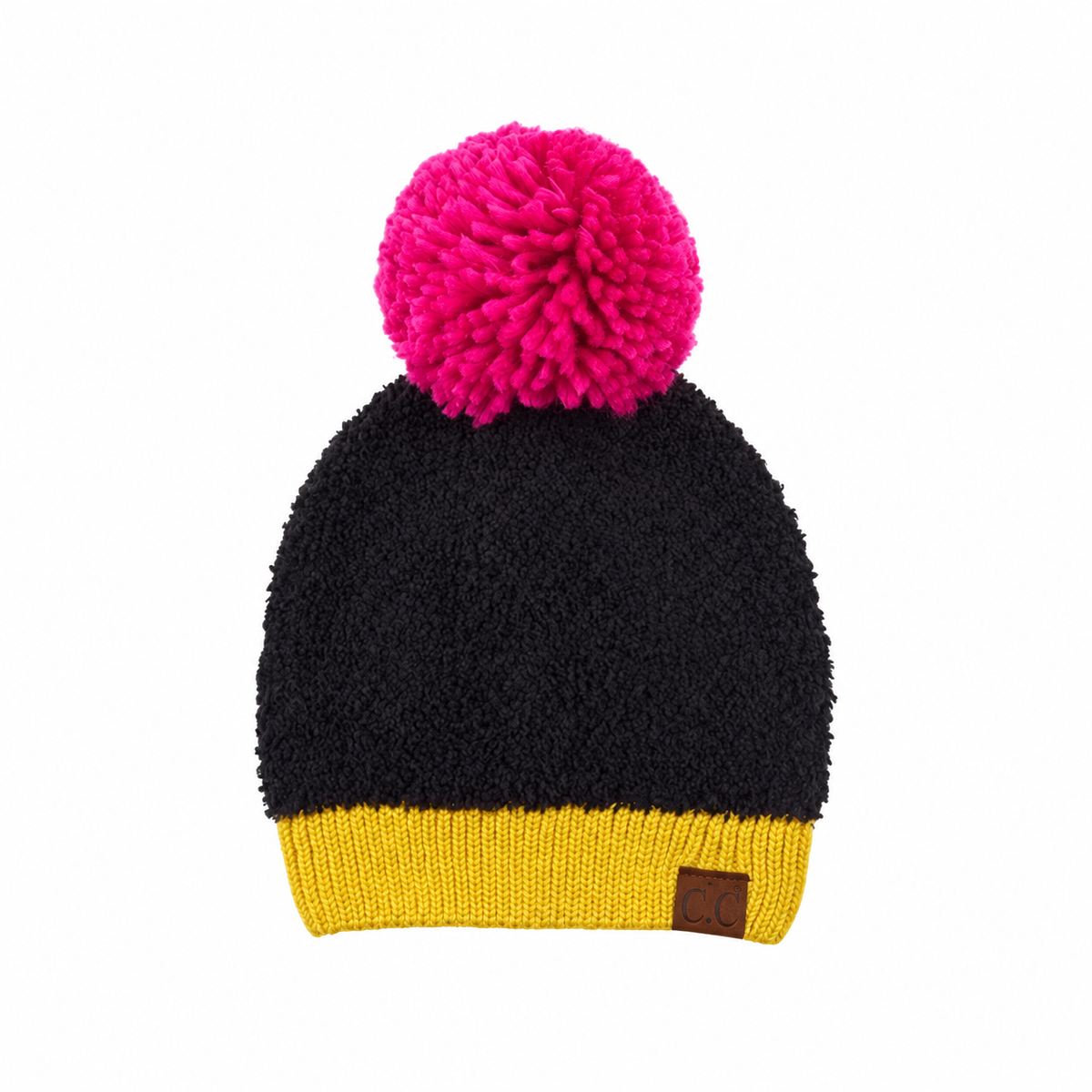 Pop of Pink Colorblock Sherpa Pom Beanie