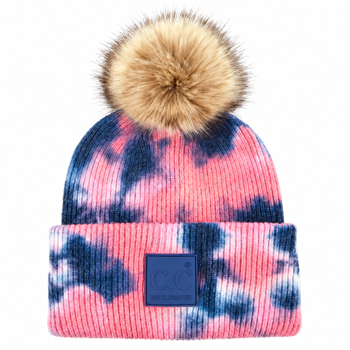 Rosy Skies Faux-Fur Pom Beanie