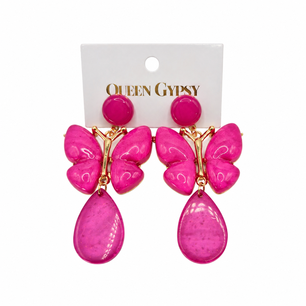 Fuchsia Flutter Butterfly Drop Earrings