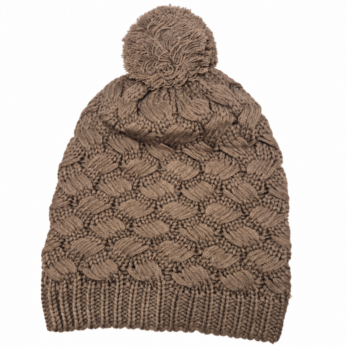 Cozy Cocoa Cable-Knit Pom Beanie