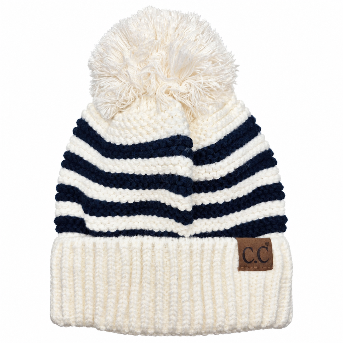 Coastal Stripe Pom-Pom Beanie
