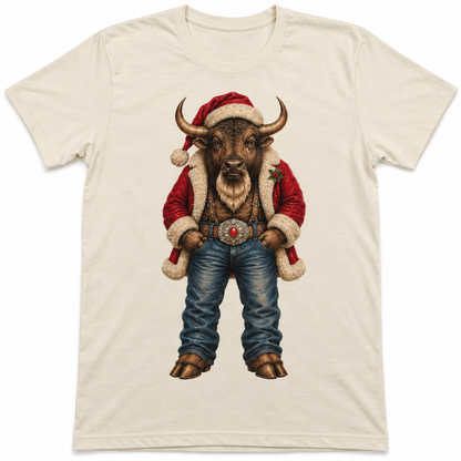 Buffalo Santa T-Shirt on Natural with Crystals