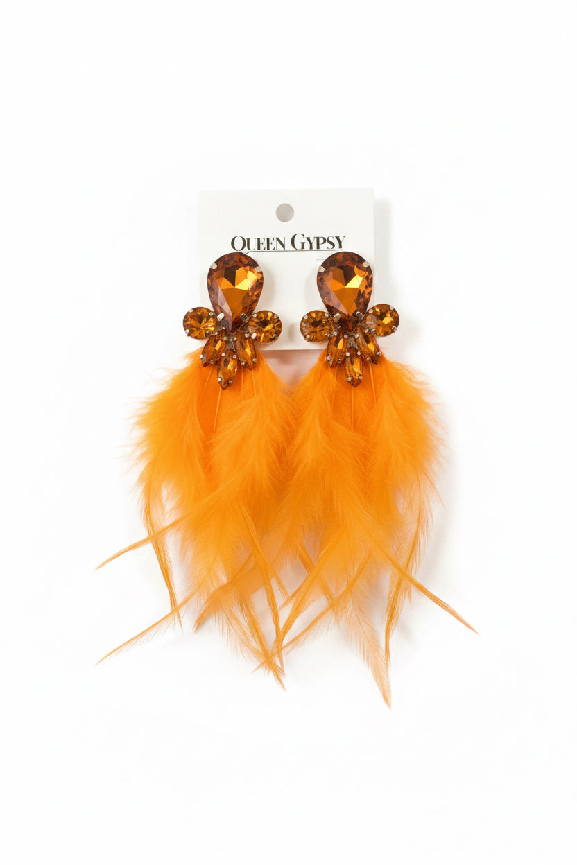 Feather & Crystal Drop Earrings