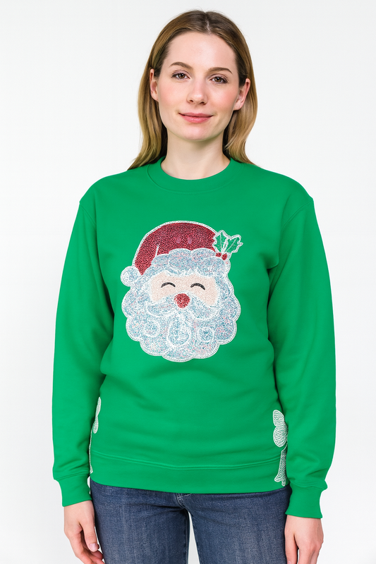 QG Red/White Santa on Green Sweatshirt with bows
