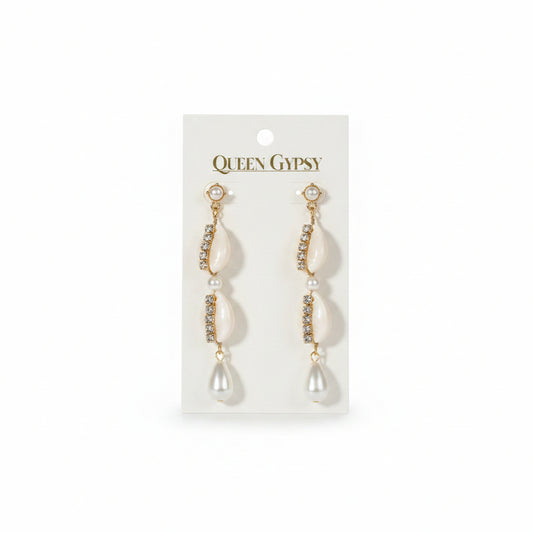 Shell & Pearl Crystal Drop Earrings