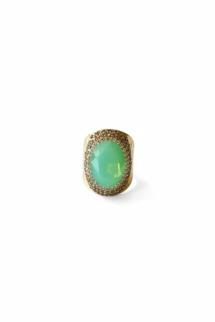 Hammered Gold Pave' Adjustable Stone Ring
