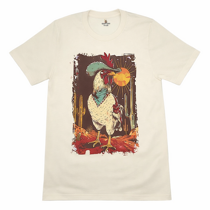 Country Rooster T-Shirt on Natural with Crystals