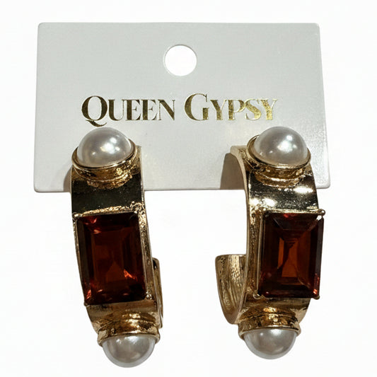 Wide Band Statement Jewel and Pearl Hoops