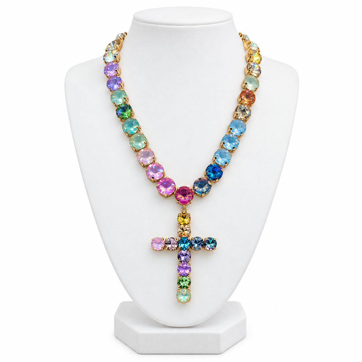 Prism & Prayers Multicolor Cross Statement Necklace