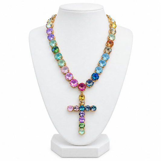 Prism & Prayers Multicolor Cross Statement Necklace