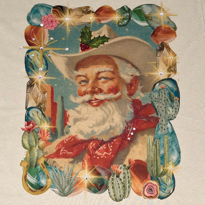 Southwest Santa T-Shirt on Natural with Crystals