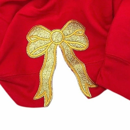QG Red Trio Nutcracker Sequin Patch with Bows Sweatshirt on Red