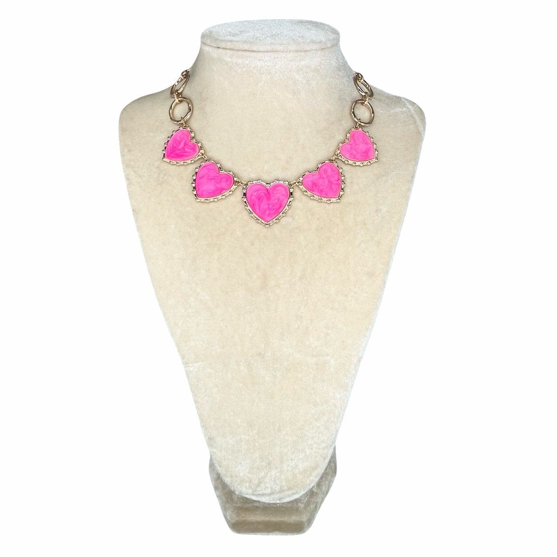 Gold Pink Multi Heart Necklace